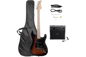 Bonnlo Stylish Electric Guitar Kit with Black Pickguard, Sunset Color - Complete Set with 20W Speaker, Bag, Strap & Accessories