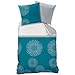 Produktbild BALANCE Bettwäsche Set · ethnische Symbole · Wende Motiv · weiß, grau, petrol - Kissenbezug 80x80 + Bettbezug 135x200 cm - 100% Baumwolle