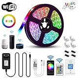 led band 5m 12v 1.Alexa (Echo) Kompatibel:WIFI LED Streifen Funktioniert mit Amazon Alexa,Google Home, IFTTT)für Sprachsteuerung (In Wifi-Modus) Steuern Sie ihren LED Strip per APP Stimmenkontrolle (Magic Home) und Fernbedienung.