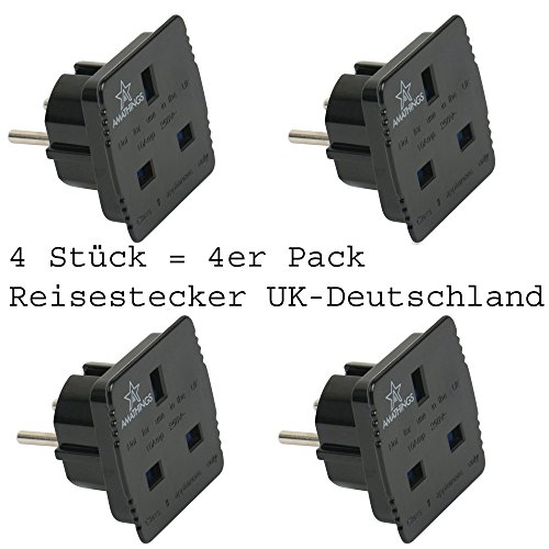 Preisvergleich Produktbild 4 Stück ! Reisestecker-Adapter UK-Deutschland In Schwarz Von Amathings