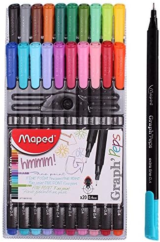 Helix Maped Graph' Peps Fineliner Pens (0.4mm) Tip Width Assorted (Pack of 20)