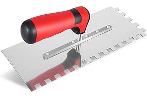 AOZBZ Frattone Dentato da 10 mm, Frattone per Lisciare in Acciaio Inox, (280 x 107 mm) Frattone Professionale in Acciaio Inox, Spatola Dentata per la Posa di Piastrelle, Impugnatura Ergonomica