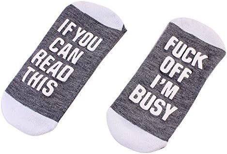 Siundam Unisex Combed Cotton IF YOU CAN READ THIS FUCK OFF I'M BUSY Socks Letter Print Casual Ankle Socks (Grey)
