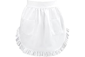 Teaaha Damski Fartuch w Talii z 2 Kieszeniami - Biały Półfartuch Serwerowy, Pokojówki do Gotowania, Kuchni, Restauracji, Bistro, Kawiarni