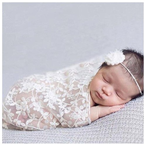 Binlunnu Newborn Baby Photography Props Crochet Wrap Lace Yarn Cloth Blanket (White)