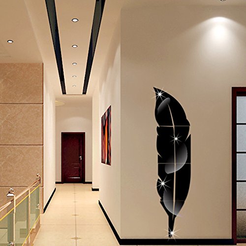 Togather® DIY 3D Acryl Feder Wandspiegel Home Living Room Badezimmer Aufkleber Tapeten Wandaufkleber – Schwarz - 3
