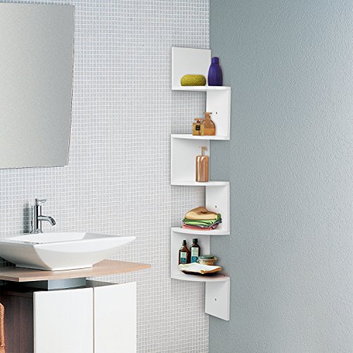 HOMFA Landhaus Eckregal Zickzackregal Hängeregal Büroregal Wandablage Wandboard 5 Regalböden beschichtet hochglänzend Belastbarkeit bis ca.15kg - 4