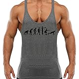 Crown Designs Evolution of Crossfit Bodybuilding Weight-training Sports Stringer Vest Top with Y Back Racerback Fit for Men & Teens - Grey with Black Design/Medium