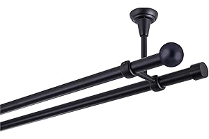 MDEKOR Tringle à rideaux double 200 cm, noir, 19 mm, montage plafond, terminaison Boule