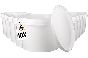 ‎FIXEDBYU 10 Eimer mit Deckel 3 LiterWeiß Rund | Kunststoff Eimer Lebensmittelecht, luftdicht und stabil | Leer Eimer mit Griff und Deckel für Lebensmittel Chemie Waschpulver Klebstoffe geeignet