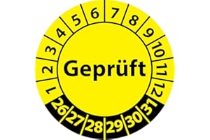 ‎FAST-LABEL Prüfplakette Geprüft, Vinylfolie, selbstklebend, Prüfaufkleber, Prüfetikett, Plakette (35 mm Ø, Gelb, 100)