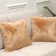 Catchyx Cart Cushion Pillow Square Fur Pillow Throw Cushion Pillow for Sofa Cushion Pillow, Bed Fur Coushion Pillow Throw Pillow in Vibrant Color (Gold, 12 * 12)
