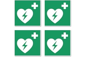 Automatiserad extern defibrillator (AED), räddningsmärke: E010 – DIN EN ISO 7010/ASR A1.3 – dekal: 10 cm, 4 stycken