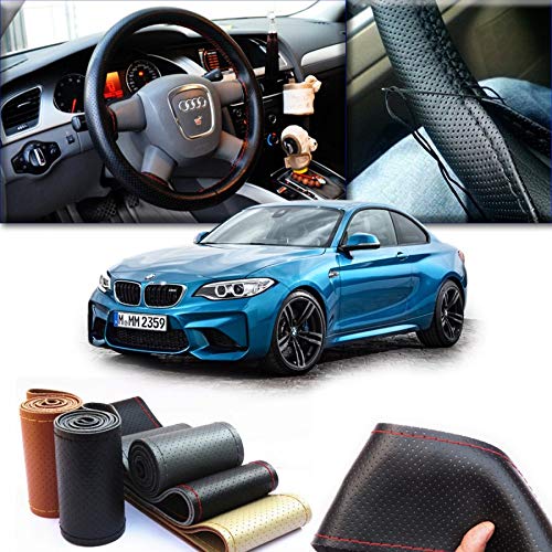 Cubierta de volante semi-piel con hilo Negro 40 cm de diametro. (Hilo Negro)