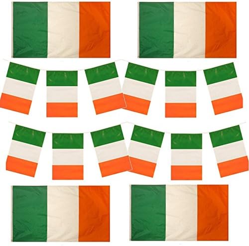 St Patricks Day Ireland 4x 90cm x 60cm Flags &amp; 24ft Bunting Irish Party Decorations Value Pack