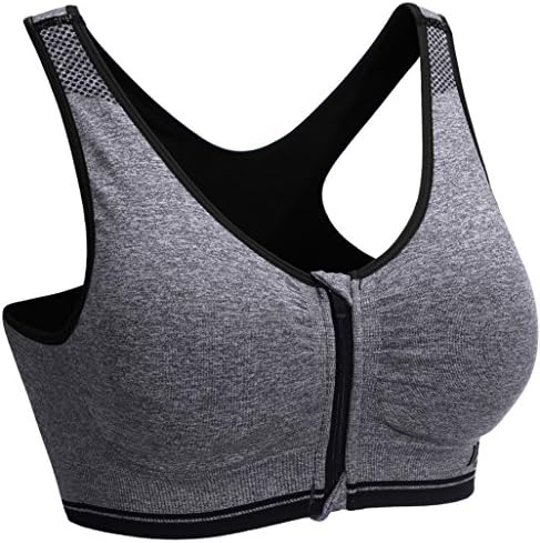 Bingrong Front Closure Sports Bra Padded High Impact Support Plus Size Girls Running Yoga Bra Tank Top (M Fit 32A 32B 32C 32D 34A 34B, Grey Bra)