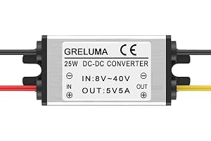Greluma 1 Styck DC 12V 24V till 5V 5A Steg ned spänningsomvandlare (8-40V ingångar), 25W Power Regulator Module Spänningsreducerare för bil Lastbil Båt Solar System