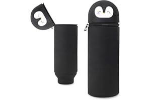 MPXEAVG Trousse Ecole 2 en 1 en Silicone Souple, Trousse Silicone Verticale, Panda Pochette de Stylo, Fermeture à Glissière, pour Fournitures Scolaires de Grande Capacité (Pingouin Noir)