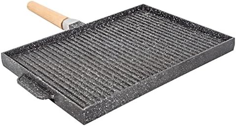 Professional Cooking Grill Plate Double Rectangular Grill in Lava Stone Powder 37 x 25 cm