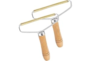 Aniuge 2 Pack Lint Remover, Double Carpet Scraper Manual Brush Tool Shaver Clothes Fuzz Roller Wooden Handle Reusable Mini Lint Cleaner for Pet Hair, Fuzz