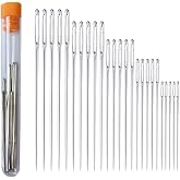25 Pieces Large Eye Sewing Needles 5 Sizes Hand Sewing Needles with 25 Large Eye Beads Needles in Transparent Storage Tube fo