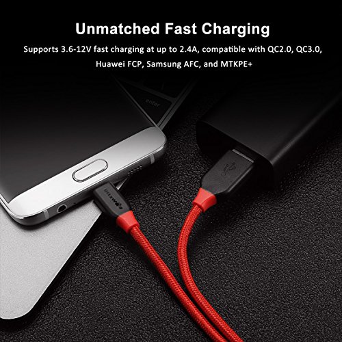 Micro USB Kabel, BlitzWolf 2.5m Nylon Datenkabel Micro USB Android Ladegerät mit Klettverschluss für Android, Samsung Galaxy S7 Edge / S6 / S5 / S4, Hinweis 5/4/3, HTC M9, Xperia Z3 Z2 , Moto X, LG, Sony, Nokia, Tablets, Power Bank (Rot & Schwarz) - 5