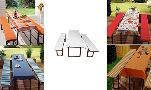 FTS-exclusiv 5226 Biertischauflage gepolstert mit Tischdecke für Biertische /-tischgarnitur /-zeltgarnitur, 3-teilig, rot geblümt - 2