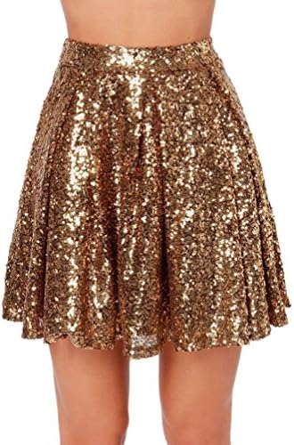 Weyeei Women Mini Skirt Sequins Party A-Line Clubwear Skirts (Gold, XL)
