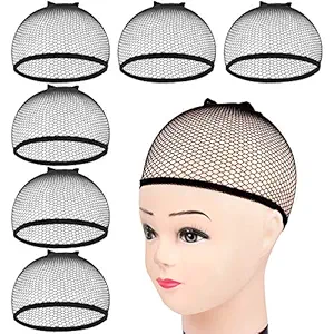 Wig Caps,MORGLES 6pcs Mesh Net Wig Caps Weaving Hair Net for Wig Close End Fishnet Wig Cap(Black)