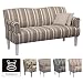 Produktbild Cavadore 3-Sitzer Sofa Pasle mit Federkern für Küche, Esszimmer / Küchensofa, Essbank im modernen Landhausstil / verstellbare Armlehnen / Holzfüße weiß / 181 x 98 x 81 cm / Beige gestreift