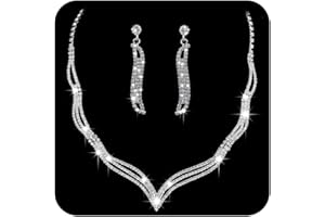 Ushiny Conjunto de joyería nupcial de boda Conjunto de pendientes de collar de cristal plateado Conjunto de pendientes colgantes para mujeres y niñas