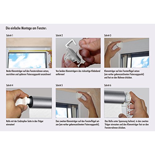 SHINY HOME® Verdunklungsrollo Lichtblick Klemmrollo 100x230cm Fensterrollo Sonnenschutzrollo Klemmfix ohne Bohren inkl Klemmträger Weiß - 5