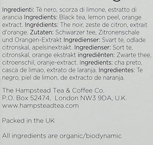Hampstead Organic Lemon and Orange Tea Sachets (Pack of 4, Total 80)