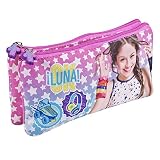 Dimensiones 10x21x6 cm PERLETTI Estuche Escolar Niña Disney Soy Luna - Bolsa Portatodo para Lapices con Estrellas Blancas - Practico Estuche 2 Pisos Doble Neceser para la Escuela Guarderia Viaje - Rosa y Azul - 10x21x6 cm