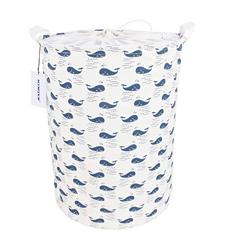 Kimjun Baumwolle Leinen Runden Faltbar Waschekorb Waeschesammler Korb Kinder Spielzeug Aufbewahrungskorb Aufbewahrungsbox mit deckel -Wale