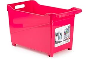 Acan Tradineur - Carrito de plástico Multiusos con Ruedas y asa Nº2, Cesta organizadora para Productos de Limpieza, baño, Cocina, 28 x 23,7 x 45 cm, Color Aleatorio