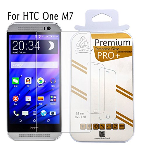 Gorilla Tech Premium Tempered Glass Screen Protector for HTC One M7 Invisible Shield Cover 9H Hardness Crystal Clear HD Quality Shatter and Scratch Resistant 3D Touch Compatible LCD Screen Guard
