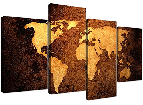 Canvas Pictures of a World Map in Brown and Tan for your Bedroom - Large Vintage Wall Art - 4188 - WallfillersÃ'Â® by Wallfillers Canvas