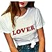 Produktbild T-Shirt 2018 Damen, Damen Modisch Kurzarmshirt Sommer Top mit "Lover" Print-Shirts Frauen Casual Basic Shirts Rundhalsshirts Weißes T-shirt Vorne Streetstyle Oberteil Tops Bluse Shirt (White, L)