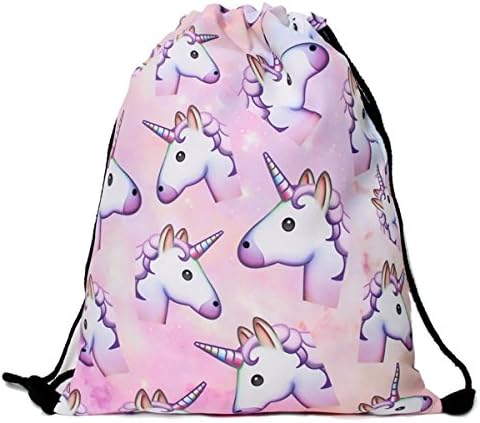 Awise Men's Men's Women's Kids PE bag Teenage Drawstring Bag Shoulder School Backpack Rucksack Handbag String Travel Gym (Unicorns)