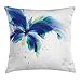 Produktbild Abstract Decor Throw Pillow Cushion Cover, Huge Butterfly Ombre Modern Cool Design with Dots and Leaves Image, Decorative Square Accent Pillow Case, 18 X 18 inches, Blue White and Green