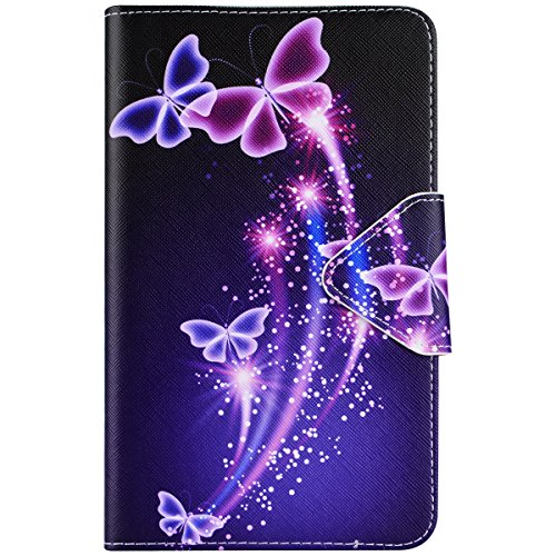 Samsung Galaxy Tab A 7.0 SM-T280 Hülle, Yokata Flip PU Lederhülle mit Karten Slot Magnetverschluß Handyhülle Standfunction Case Tasche Schutzhülle Etui Brieftasche Cover (Lila Schmetterling) + 1x Kapazitive Feder - 3
