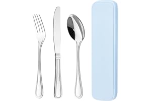OTTO KONING Set di posate da viaggio portatile, con cucchiaio, forchetta e coltello da tavola in acciaio inox. Valigetta portaposate da portare al lavoro,in viaggio e in campeggio. Posate portatili riutilizzabile