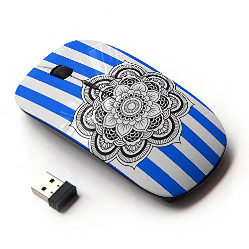 spécifications Graphic4You Mandala Fleur Lines Motif (Bleu Royal) Souris Optique Ergonomique Sans Fil 2.4 GHz