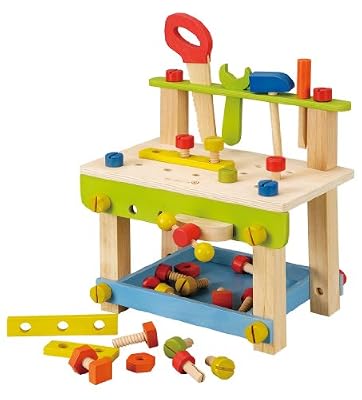 Everearth - EE32688 - Jeu d'imitation - Etabli à monter avec outils en bois FSC