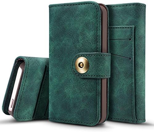 iPhone SE 5SE 5 5S Case, Moonmini ® 2 in 1 Detachable Premium PU Leather [Flip Stand][Card Slots][Photo Frame] Wallet Bumper Cover Protective Retro Shell Holster with Magnetic Closure for iPhone SE 5SE 5 5S (iPhone SE 5SE 5 5S, Dark Green)