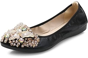 Kivors Womens Ballet Flats Shoes Rhinestone Wedding Ballerina Fold Up Shoes Foldable Sparkly Comfort Slip On Ladies Loafers