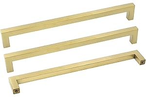 goldenwarm Brushed Brass Cabinet Handles Filing Cabinet Handles -LSJ12GD288 Kitchen Cabinet Door Handles 288mm Hole Centers Square Cupboard Door Handle 5 Pack