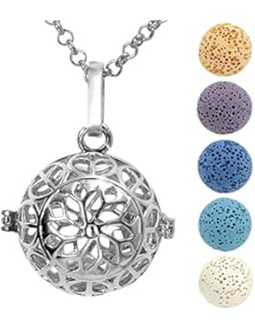 JOVIVI Aromatherapie Ätherische Öle Diffusor Halskette Hollow Lotus Medaillon Locket Anhänger mit 5x Lavastein