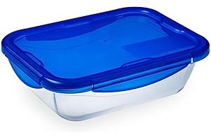 Pyrex - Cook & go - Boîte Rectangulaire en Verre avec Couvercle Hermétique et Étanche Ø 20 cm - Cuisinez au Four, Conservez et Emportez